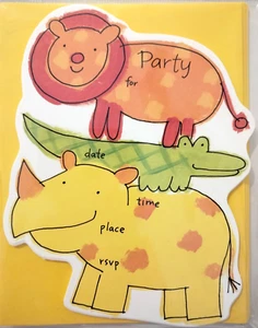 Jungle Safari Lion Crocodile Rhino Animal Birthday Party Invitations & Envelopes - Picture 1 of 3