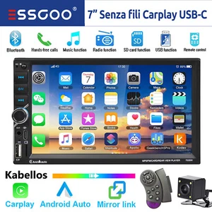 Autoradio 2 DIN Senza Fili Apple Carplay Android Auto Bluetooth AUX USB-C Camera - Foto 1 di 17