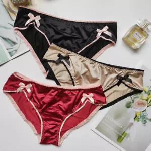 Sexy Women Lingeries Satin Silky Panties Thongs Underwear Brief Knicker Bowknot - Picture 1 of 21