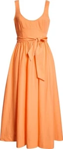 Cinq à Sept Kilah Cotton blend Belted Midi Dress Marmalade Orange size 0 - Picture 1 of 11