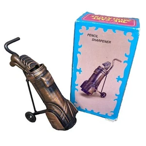 Antique Finish Die Cast Miniature 2 Wheel GOLF CLUB BAG PENCIL SHARPENER NEW - Picture 1 of 12