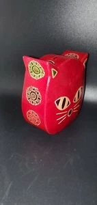 Red Leather Kitty Kitten Cat Coin Bank Hand Made leather - Picture 1 of 4