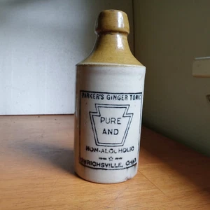 PARKER'S GINGER TONIC UHRICHSVILLE,OHIO RARE 1890s STONEWARE GINGER BEER BOTTLE - Picture 1 of 8