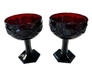VTG Avon 1876 Cape Cod Collection Saucer Champagne Ruby Red Glasses (Set Of 2) - Picture 1 of 7