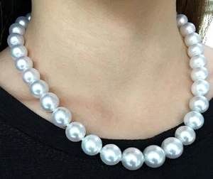 HUGE 17"12-14MM NATURAL SOUTH SEA GENUINE WHITE ROUND PEARL NECKLACE 151688AAA - Picture 1 of 3