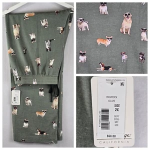 $68 PJ Salvage 2X Pajama Pants Dogs Sunglasses Olive Corgi Lab Frenchie Beagle - Picture 1 of 20
