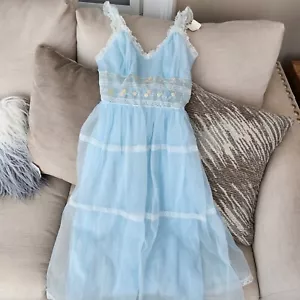 Rare NOS Laros Classic light blue nightie Print Nightgown Size 34 1950's USA - Picture 1 of 7