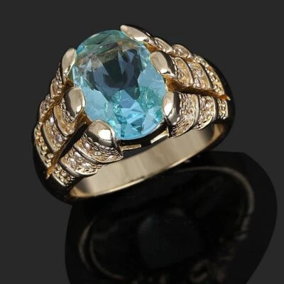 Anillos de banda de aniversario enchapados en oro aguamarina con halo para hombre talla 8-12 Foto 1 de 4