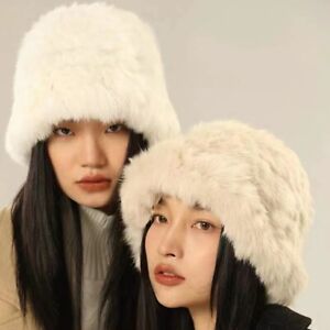 Women Fashion Russian Winter Rabbit Fur Beanie Warm Ear Flap Soft Fisherman Hats