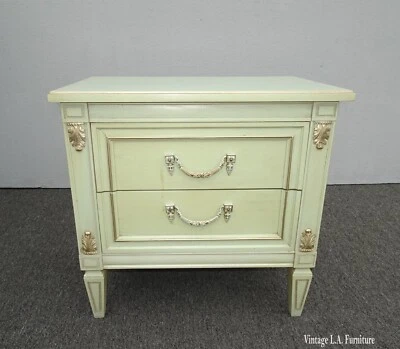 Vintage French Louis Style Lite Green Nightstand w Brass Handles - Image 1 of 4