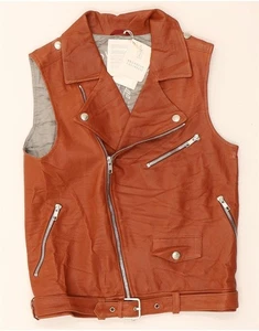 BRUNELLO CUCINELLI Womens Leather Gilet UK 10 Small Brown Leather BX01 - Picture 1 of 3