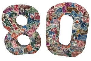 Estampilla postal de Estados Unidos decoupage número 80 cumpleaños madera arte artesanal - Imagen 1 de 12