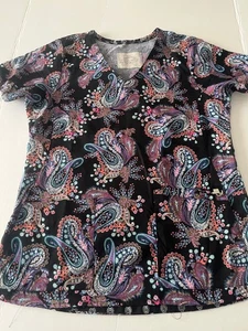 Blusa Médica Vera Bradley Para Mujer Talla S Negra Cachemira Bolsillos Dije - Imagen 1 de 6