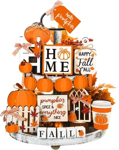 Juego de 15 bandejas de otoño con niveles decoración calabazas decoración de granja otoño hoja de arce mesa - Imagen 1 de 12