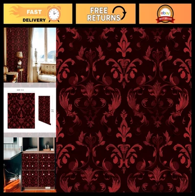 Papel pintado gótico pelar y pegar, 16"x128", negro y rojo, decoración del hogar para paredes, Ki Foto 1 de 4