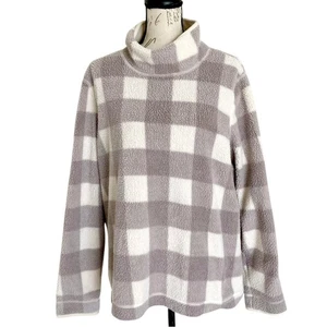 Suéter L. L. Bean Fleece Talla 1X Acogedor Cottage Cuello embudo Estampado a Cuadros - Imagen 1 de 10
