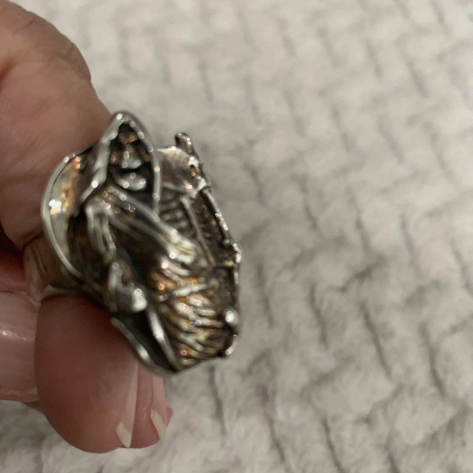 Vintage 1992 Skull & Sickle Grim Reaper G&S Gordon Smith Silver Mens Ring 12 - Image 1 of 4