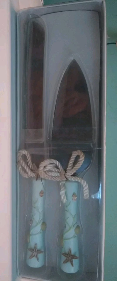 Lillian玫瑰蛋糕刀服务器套装海滩海滨沿海雾 — 第 1/3 张图片