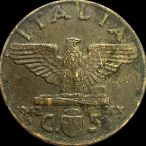 1942 Italy 5 Centesimi Victor Emmanual World Coin KM# 73a Lot C6-118 - Picture 1 of 4