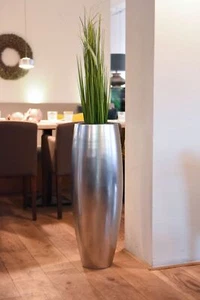 Exklusiver Pflanzkübel Blumenkübel Vase Fiberglas MAGNUM 80 cm Silber Metallic - Bild 1 von 7