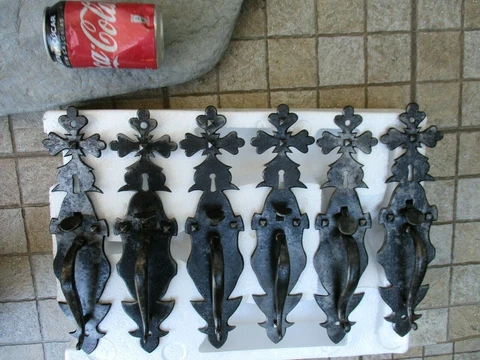Antique Handmade Iron 1 Huge Door Handle Cover Cross Ornated Old Church Salvage Cover