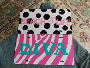 BEACH LIFE - DIVA Vinyl License Plate Or Wall Hangers Lot Of 2 VG ! - Picture 1 of 3