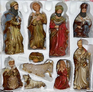 Gorgeous Glazed Ceramic Nativity Set Nine Figures 9 Pc Holy Night - Picture 1 of 12