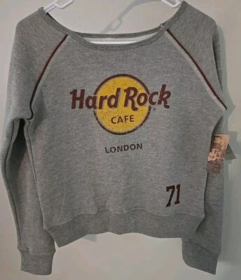 Sudadera Hard Rock Café Para Mujer Gris LONDRES Pullover Recortada Talla Pequeña Nueva Con Etiquetas  Foto 1 de 4