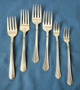 6 Vintage Silverplate Dessert & Cocktail Forks, Talisman, Deauville, Victor One - Picture 1 of 4