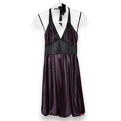 Ruby Rox Dress Vintage Y2K Black Hot Pink Tulle Polka Dot Halter Women's Medium - Image 1 of 4