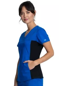 Cherokee Workwear Revolution Women's Knit Side Panel V-Neck Scrub M Top - Royal - Picture 1 of 2