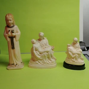 3 Total Figurines Plastic Resin? 1Girl Communion, 2 Different Size Mary & Jesus  - Picture 1 of 2