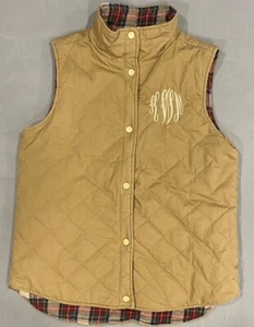 Unbranded Women’s Vest M Beige Red Plaid Reversible Monogram KMW Cottagecore USA - Picture 1 of 11
