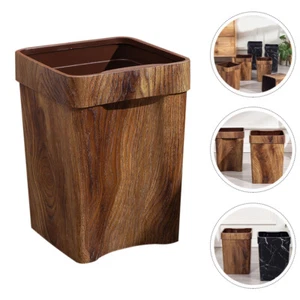 Plastic Kitchen Imitation Wood Grain Wastebasket Waste Paper Basket Trash Can - Picture 1 of 12