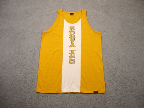 Georgia Tech Shirt Mens Large Yellow NCAA Spell Out Tank Top Shirt Collegiate Cover