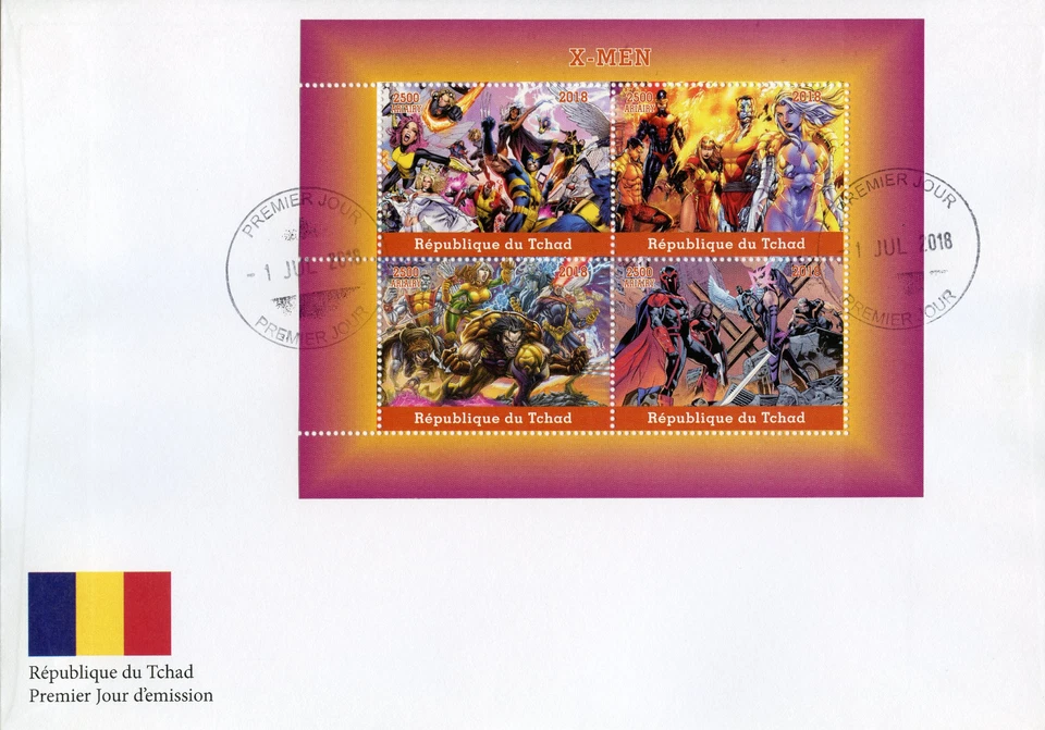 Chad 2018 FDC X-Men Storm Wolverine 4v M/S Cover Superheroes Comics Stamps - Image 1 of 1