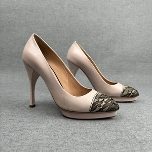 Nina Ricci Pumps Women's 6 Petal Pink Black Lace Platform High Heel Pinup Bridal - Picture 1 of 24