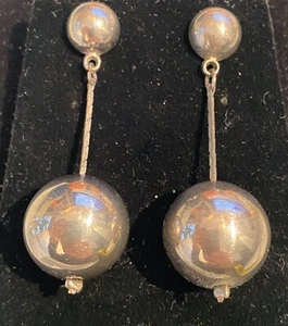 Silver Plate Ball on Chain Stud Dangle Earrings - Picture 1 of 7