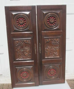 Antique Wooden Cupboard Doors Old Carved Wood Cabinet Old Vintage Panels 19"x55" - Picture 1 of 22