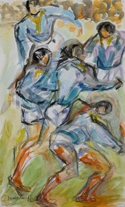 Magdalena Reinharez - Peinture originale - Aquarelle rehaussée pastel - Rugby - Picture 1 of 4