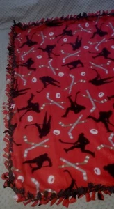 HOCKEY Player Puck Red Gray Fleece Handmade Soft Tie Blanket Large Throw 50X62"  - Picture 1 of 6