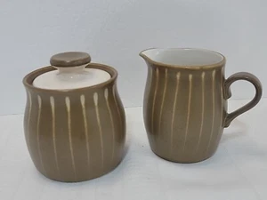 Genuine Stoneware Japan Creamer, Sugar Bowl & Pitcher Brown & Cream Stripe - Picture 1 of 5