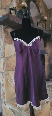 Y2K Babydoll Shiny Chemise Nightgown Dress Lace Trim Sz M Gilligan And O Malley - Image 1 of 4
