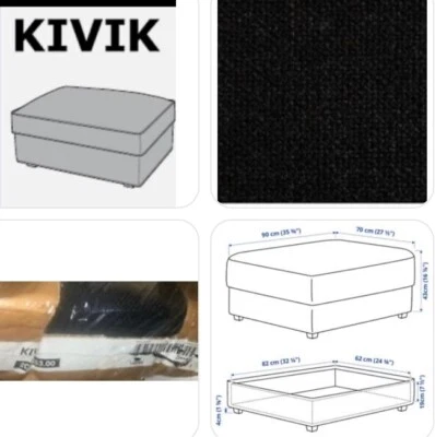 IKEA Kivik Reposapiés Cubierta Otomana Teno Lana Negra, Reducir con Compañeros, NUEVO Tweed Nuevo en Paquete Foto 1 de 4