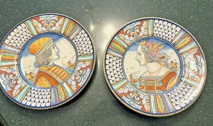 2 PLACAS RETRATO CERÁMICA RENACENTISTA GRAZIA MAIOLICHE DERUTA ITALIA, 13" D - Imagen 1 de 18