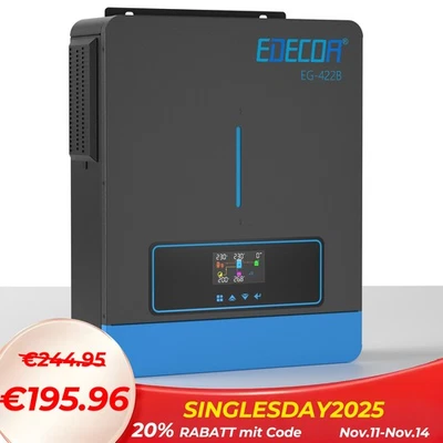 EDECOA Hybrid Wechselrichter 24V 4200W MPPT 120A PV 60-500VDC Battery-Free PRO