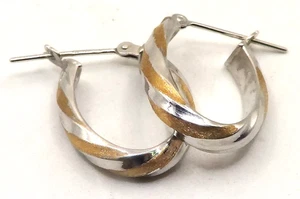 BEAUTIFUL SOLID 14k WHITE & YELLOW GOLD HOOP  EARRING - Picture 1 of 6