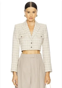 L'Agence Maura Cropped Tweed Jacket in Ecru and Gold Sz. 0 NWT $650 - Picture 1 of 13