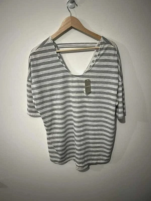 Women’s George Grey & White Striped T-Shirt - Size 10 - Image 1 of 3