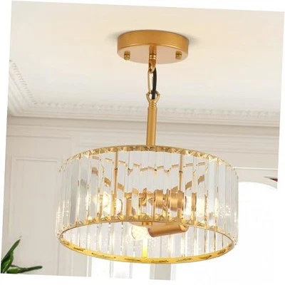 Lámpara de araña moderna de cristal dorado, techo de montaje semi empotrado de 11,7 pulgadas 3 luces  Foto 1 de 4